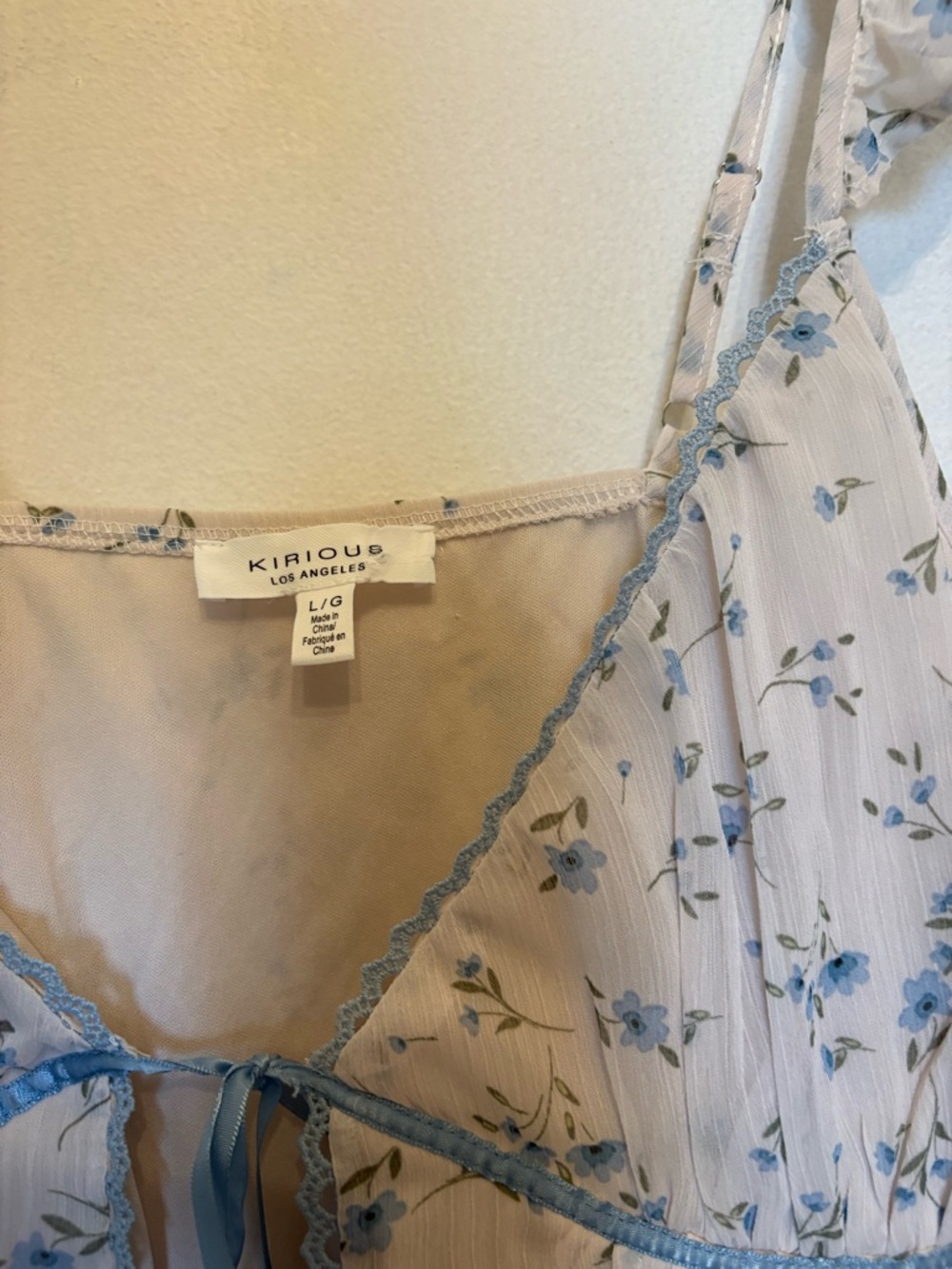 KIRIOUS Beige Floral Lace-Trim Cami with Blue Accents - Picture 6 of 9
